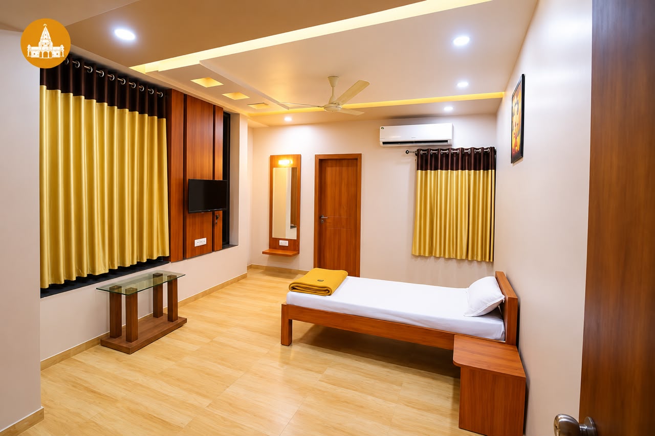 Single bed room at Ganga Sadan Srisailam with attached washroom